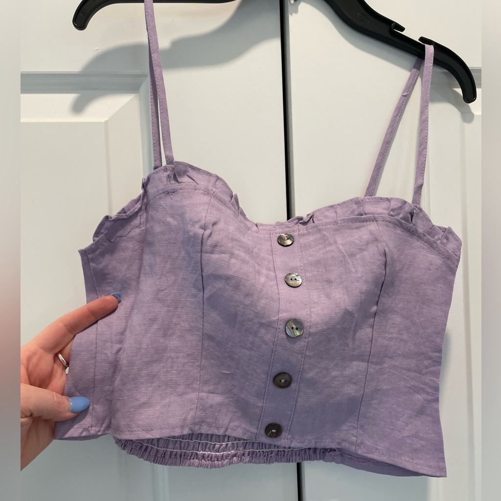 Brand New With Tag Olivaceous Lavender Smocked 45 Linen Crop Top
